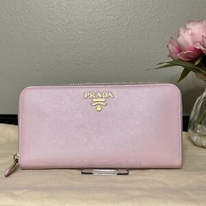 Prada Saffiano Lux Zip-Around Wallet (Light Pink) w/ Gold Logo